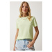 Happiness İstanbul Women's Light Green Crew Neck Basic Knitted T-Shirt