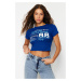 Trendyol Saks 100 Cotton Slogan Printed Fitted Crop Knitted T-Shirt