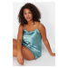 Trendyol Curve Petroleum Ruffle Detailed Satin Woven Pajamas Set