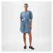 Šaty GAP Shortsleeve Puff Sleeve Denim Shirtdress Light Wash Indigo 118