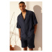 Trendyol Navy Blue Limited Edition 100% Linen Oversize Fit Shirt