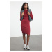 Trendyol Burgundy Fitted Long Sleeve Ribbed Stretchy Knitted Dress