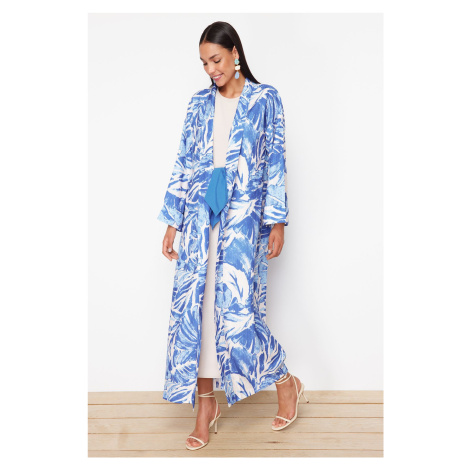 Trendyol Fuchsia Tropical Patterned Long Woven Kimono & Kaftan