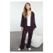 Trendyol Dark Plum 3-Pack Striped Viscose Woven Pajama Set