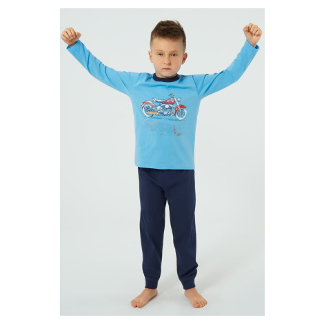 Chlapčenské pyžamo Italian Fashion Junák - dlhé bavlnené Svetlomodrá-tmavomodrá