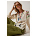 Happiness İstanbul Women's Cream Floral Embroidered Linen Blouse