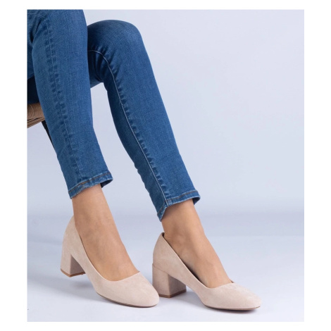 marka niezdefiniowana Beige eco-suede high heels Marsol