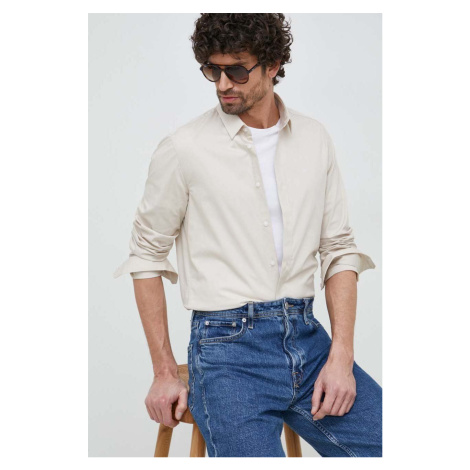 Košeľa Calvin Klein pánska, béžová farba, slim, s klasickým golierom, K10K110856