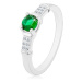 Zásnubný prsteň, striebro 925, zirkónové ramená, okrúhly zelený zirkón - Veľkosť: 57 mm