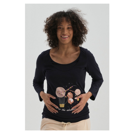 Dagi Navy Blue Long Sleeve Maternity T-shirt