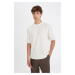 DEFACTO Men's Ecru Boxy Fit Wide Cut Crew Neck Short Sleeve Basic T-Shirt