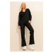 Trend Alaçatı Stili Women's Black Polo Neck Top And Palazzon Trousers Knitwear Bottom Top Suit