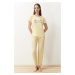 Trendyol Yellow Cherry Patterned Slogan Printed Knitted Pajamas Set