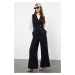 Trendyol Black Wide Leg Woven Jumpsuit with Pearl Detail at Waist