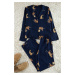 Trendyol Navy Blue Tiger Patterned Viscose Woven Pajama Set