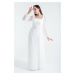 Lafaba Women's White Square Neck Long Chiffon Evening Dress