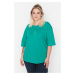 Trendyol Curve Green Wide Fit Embroidered Knitted T-Shirt