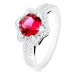 Strieborný prsteň 925, rozdvojené ramená, hviezdičková kontúra, ružový zirkón - Veľkosť: 52 mm