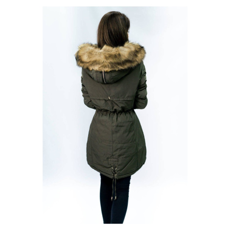 Teplá dámska zimná bunda parka v khaki farbe (W165) MHM