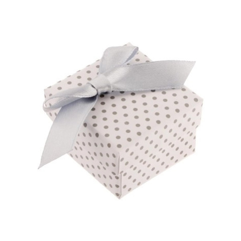 Darčeková krabička na prsteň alebo náušnice, biely povrch, sivé bodky a mašľa