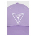 Bavlnená čiapka Guess fialová farba, s nášivkou