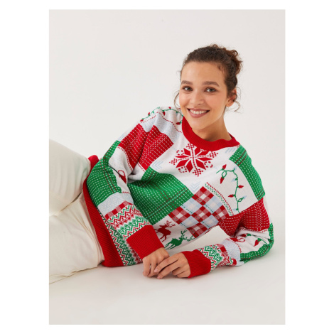 LC Waikiki Women's Christmas Themed Crew Neck Long Sleeve Knitwear Sweater