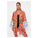 Trendyol Floral Pattern Belted Mini-Weave 100% Cotton Kimono & Caftan