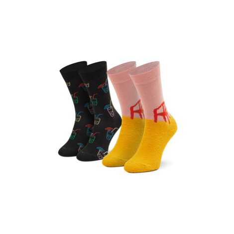 Happy Socks Súprava 2 párov vysokých dámskych ponožiek XHAV02-0200 Žltá