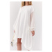 Asymmetrical oversize dress with transparent ecru sleeves