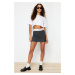 Trendyol Anthracite Waist Belt Detailed Mini Striped Woven Shorts Skirt