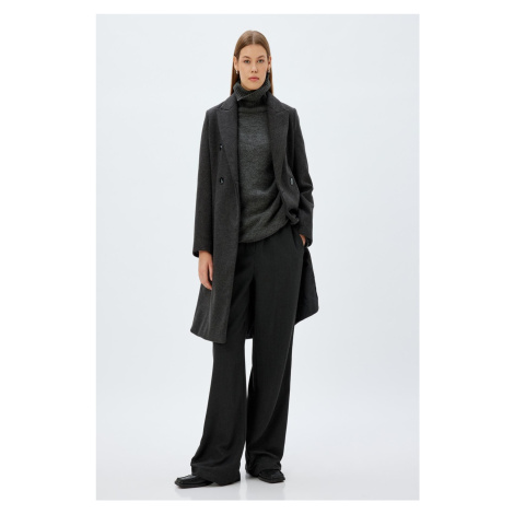 Koton Double Breasted Long Cashmere Coat with Hidden Pockets