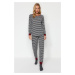 Trendyol Anthracite Multicolored Cotton Striped Tshirt-Jogger Knitted Pajama Set