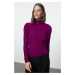 Trendyol Purple Ruffle/Drape Detailed Turtleneck Fitted/Closed Knitted Blouse