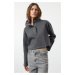 Trendyol Anthracite Comfort Fit Crop High Neck Snap Fast Fleece Knitted Sweatshirt