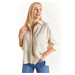 armonika Women's Light Beige Loose Linen Shirt with Pockets