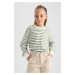 DEFACTO Girl's Crew Neck Striped Combed Cotton Long Sleeve T-Shirt