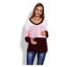 Trojfarebný sveter s vrkočom v ružovo-bordovej farbe pre tehotné