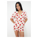 Trendyol Ecru 100% Cotton Heart Tshirt-Shorts Knitted Pajama Set