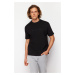 Trendyol Black Oversize/Wide Cut Puffy Text Printed Short Sleeve T-Shirt with Solid Fabric