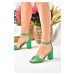 Fox Shoes Green Single Strap Women's Thick Heeled Shoes