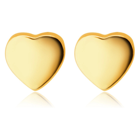 Náušnice zo žltého 9K zlata - hladké zrkadlovolesklé srdiečka, puzetky