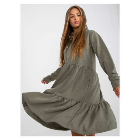 Khaki flared sweatshirt dress with FRESH MADE ruffle