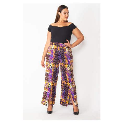 Şans Women's Plus Size Colorful Viscose Trousers with a slit and an elasticated waist.