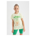 DEFACTO Girl's Crew Neck Printed Short Sleeve T-Shirt