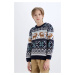 DEFACTO Boy Regular Fit Patterned Crew Neck Knitwear Sweater