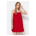 Trendyol Red Straight Cut Mini Woven Ruffle Detailed Woven Dress