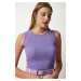 Happiness İstanbul Women's Lilac Crew Neck Cotton Knitted Blouse