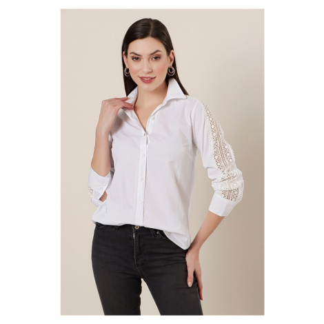 By Saygı Lace Detailed Sleeve Shirt White