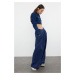 Trendyol Navy Blue Pleated High Waist Wide Leg Jeans