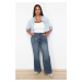 Trendyol Curve Blue Ripped High Waist Wide Leg Jeans